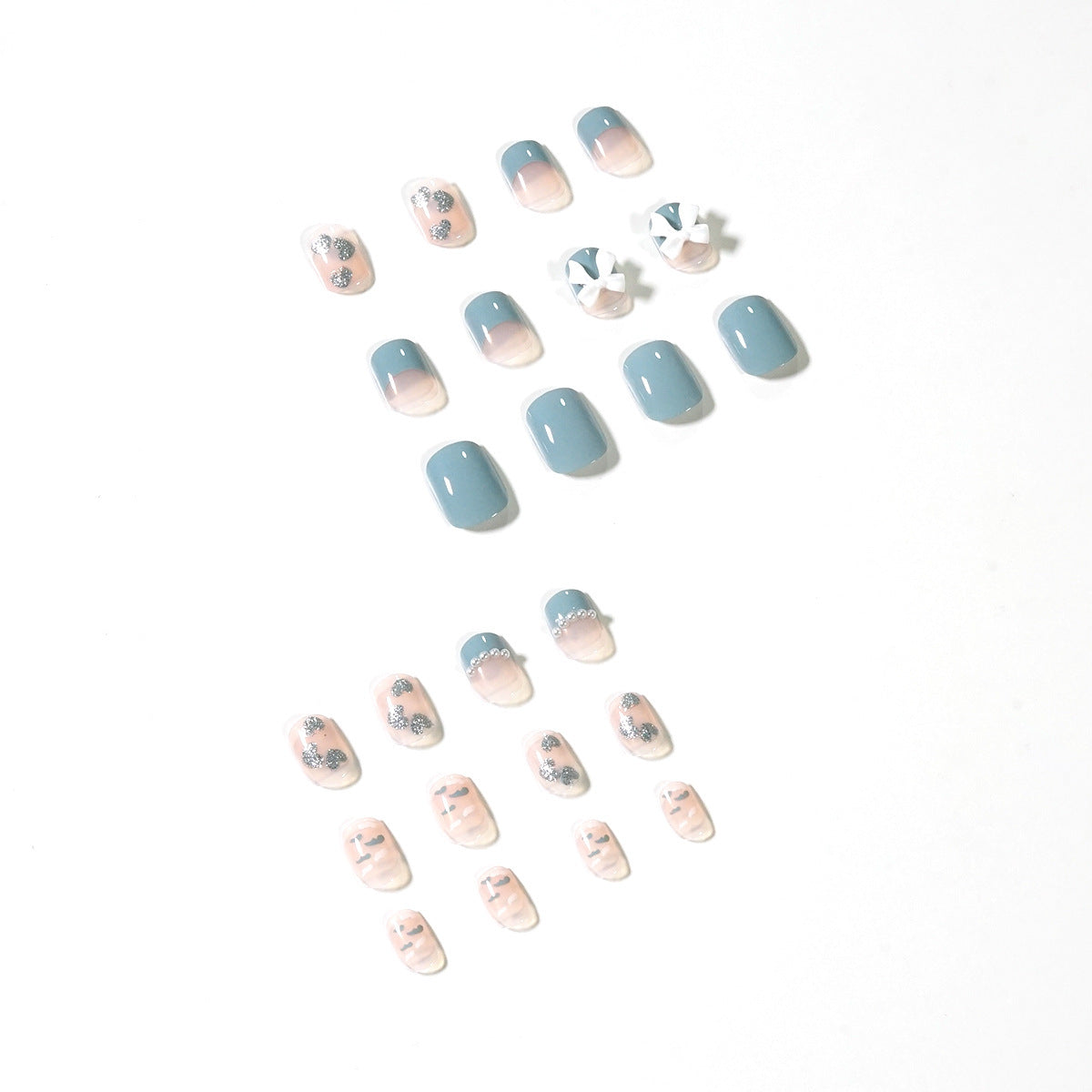 Haze Blue Classic Style Pearl Wear Finished Nail Beauty Fake Nails Nail Stickers