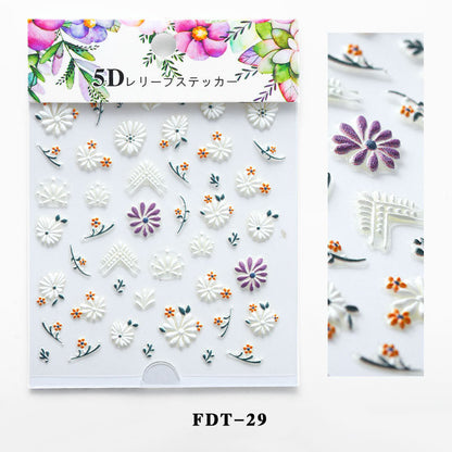 Flower series relief nail stickers