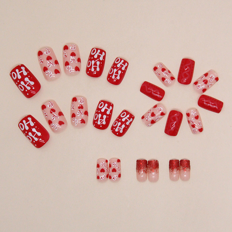 Red Christmas Nail Art Love Glitter Fake Nails Nail Art