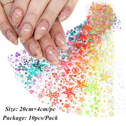 Nail Art 10 Color Laser Butterfly Nail Star Transfer Stickers