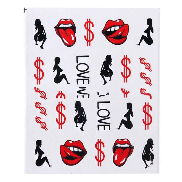 Cross-Border Sources Of Nail Art Watermark Stickers European Style Sexy Red Lips And Tongue Beauty Pattern Nail Water Transfer Stickers Nail