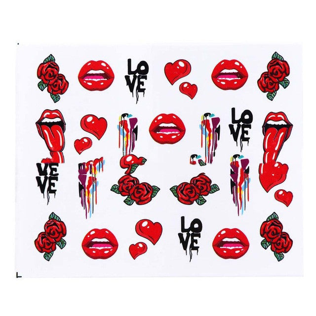 Cross-Border Sources Of Nail Art Watermark Stickers European Style Sexy Red Lips And Tongue Beauty Pattern Nail Water Transfer Stickers Nail