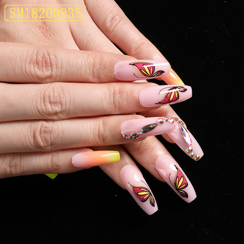 Simple Yellow Gradient Fake Nails Yellow Ballet Shoes Shape Manicure Nail Nail Piece Box