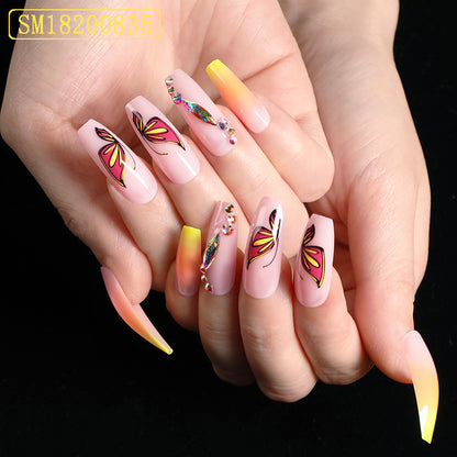 Simple Yellow Gradient Fake Nails Yellow Ballet Shoes Shape Manicure Nail Nail Piece Box