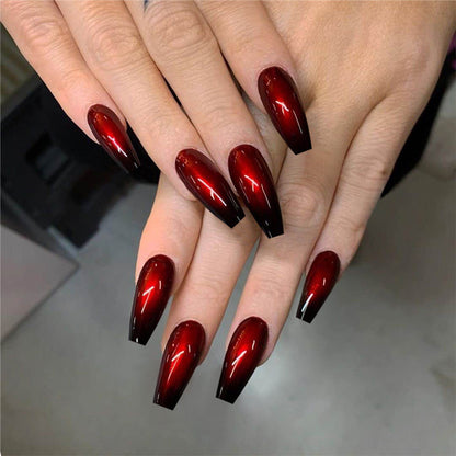 Red And Black Gradient Long Ballet Wear Nails Finished Fake Nails Nail Patch