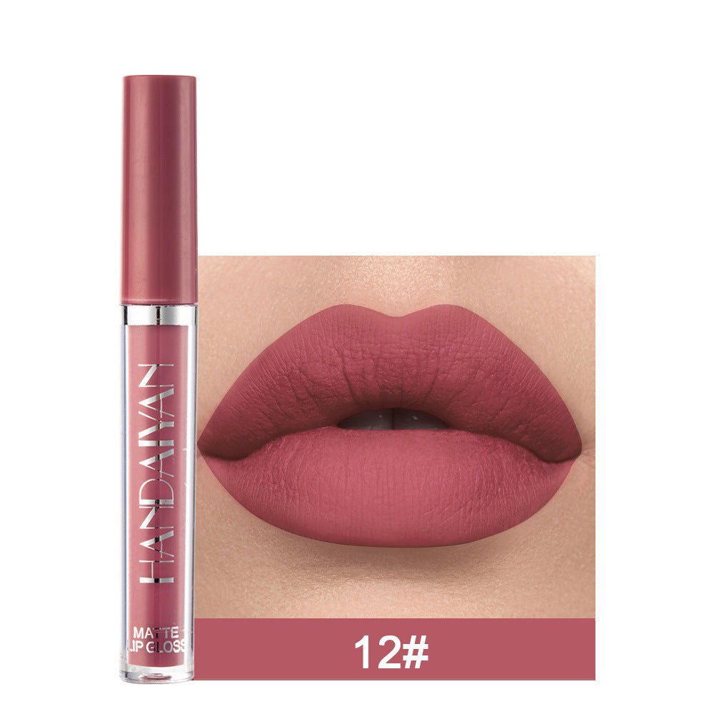 Handaiyan Matte Lip Glaze Rouge à lèvres liquide Mini tube Brillant à lèvres étanche antiadhésif Coupe Brillant à lèvres Véritable