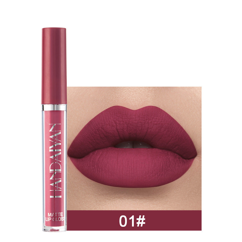 Handaiyan Matte Lip Glaze Rouge à lèvres liquide Mini tube Brillant à lèvres étanche antiadhésif Coupe Brillant à lèvres Véritable