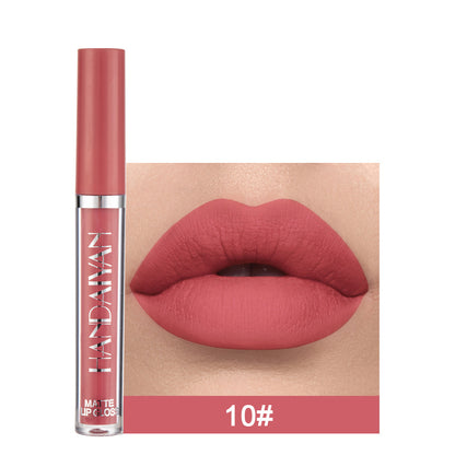 Handaiyan Matte Lip Glaze Rouge à lèvres liquide Mini tube Brillant à lèvres étanche antiadhésif Coupe Brillant à lèvres Véritable