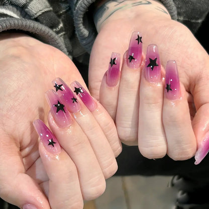 Wear Nail Sweet Cool Ice Transparent Purple Fake Nails Black