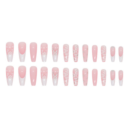 Long Ballet Diamond Long French Fake Nails