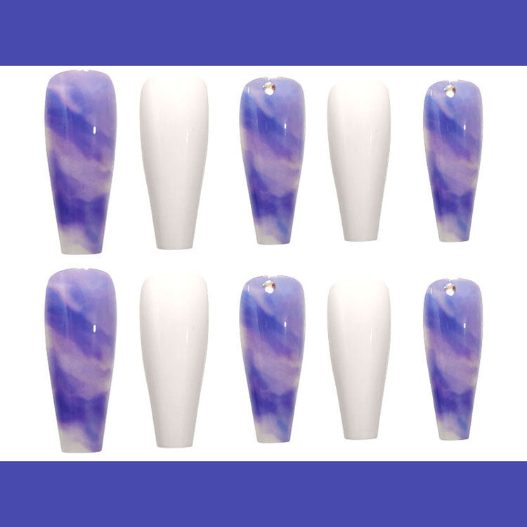 JP2038-B3 European And American New Super Long Ballet Manicure Fake Nails Spot Drill Misty Gradient Blue Ultra-thin Wear Nail