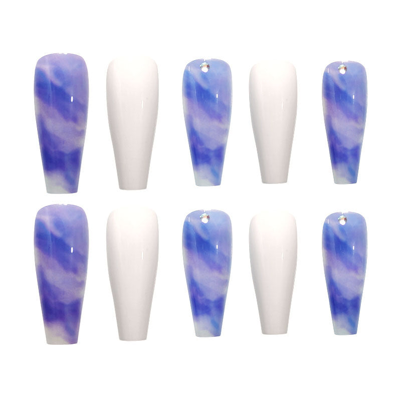 JP2038-B3 European And American New Super Long Ballet Manicure Fake Nails Spot Drill Misty Gradient Blue Ultra-thin Wear Nail