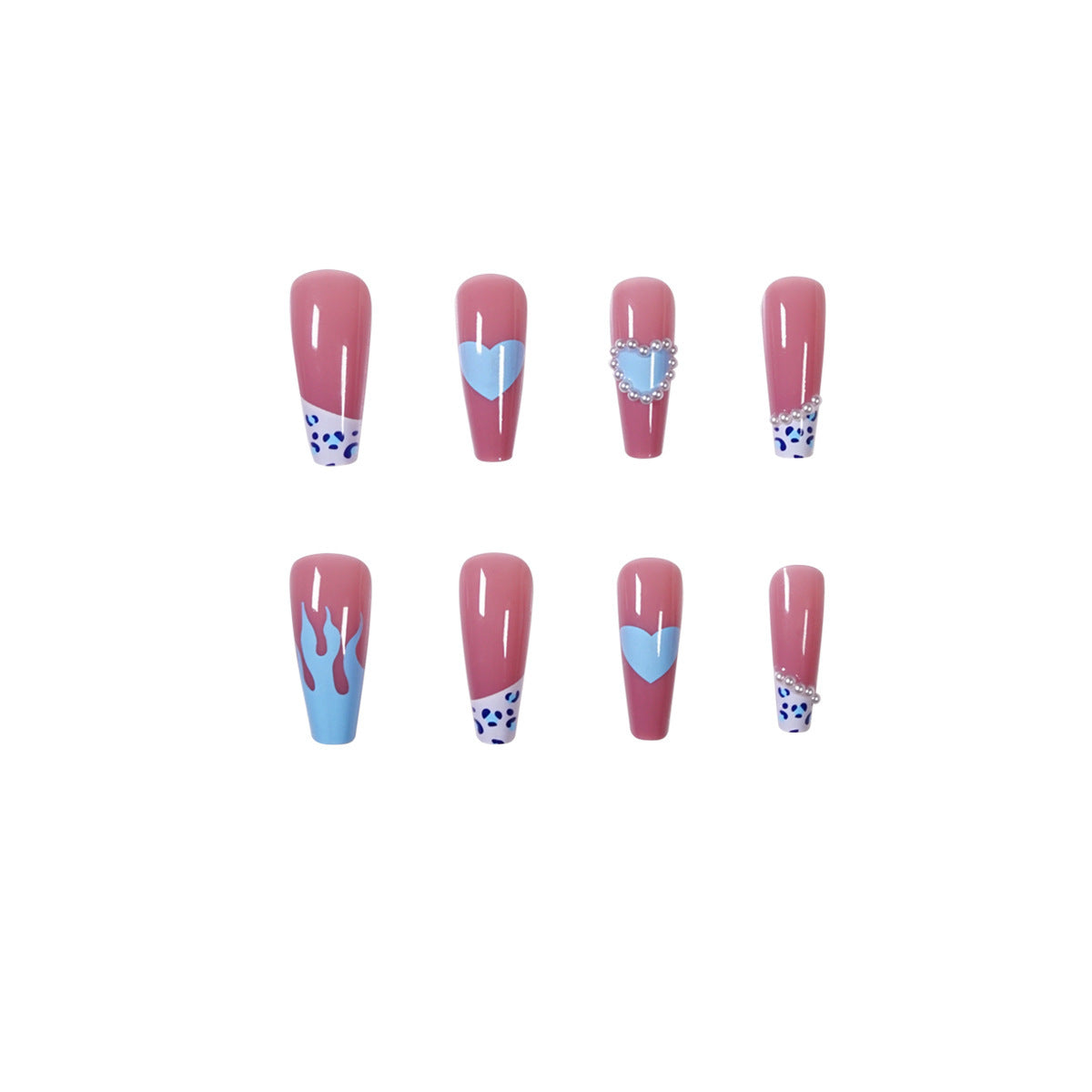 Ice-permeable Hot Girl Blue Flame Nail Stickers Fake Nails Removable Nail Tip Wear Finished Nail Beauty