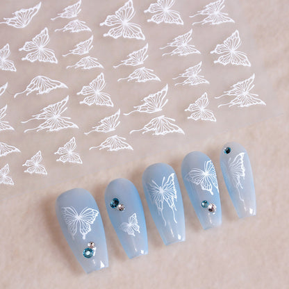 Embossed Black-and-white Butterfly Rose Nail Stickers