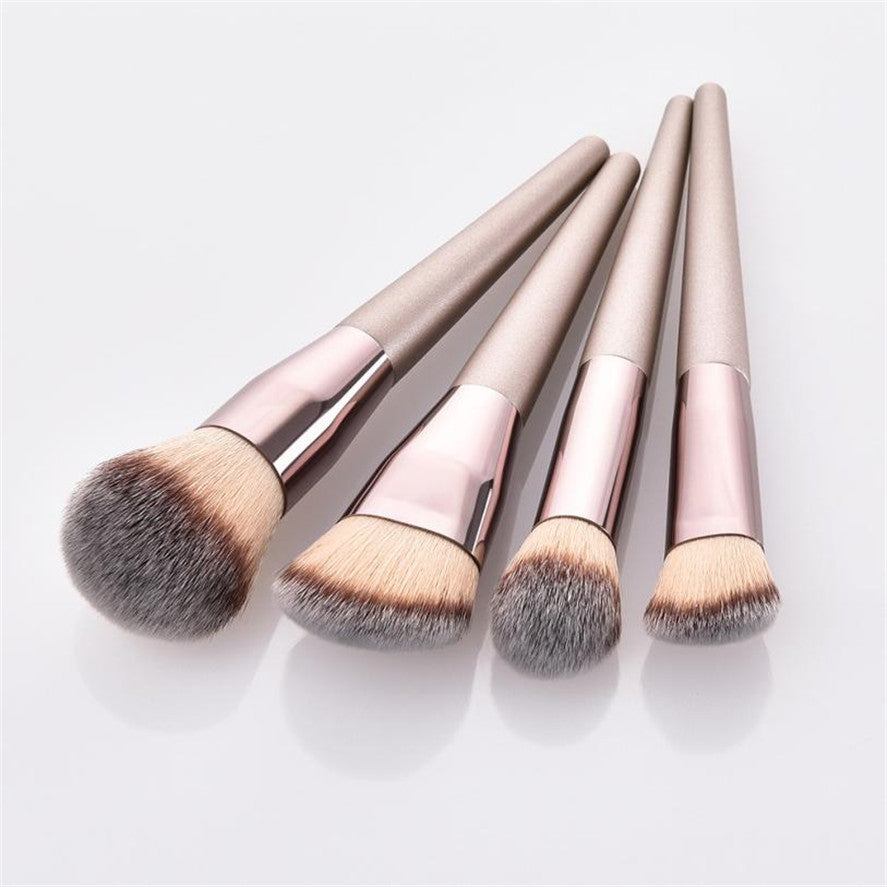 Pinceau de maquillage avec manche en bois couleur champagne doré, pinceau pour fond de teint, kit de maquillage de beauté