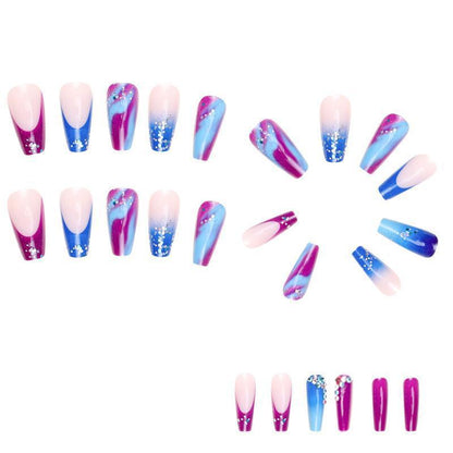 Autocollants pour ongles du milieu de l'armure pour pointes d'ongles de style français, pointes d'ongles dégradées bleu violet