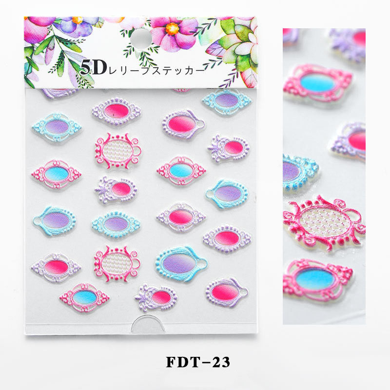 Flower series relief nail stickers