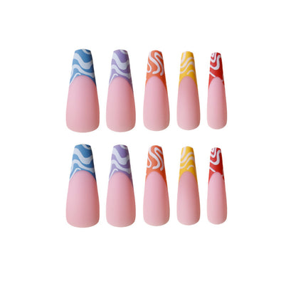 Rainbow Wave Fake Nails Nail Stickers