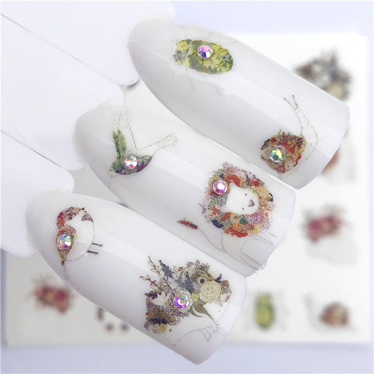 Floral butterfly nail stickers dream catcher nail watermark decal jewelry