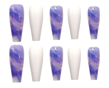 JP2038-B3 European And American New Super Long Ballet Manicure Fake Nails Spot Drill Misty Gradient Blue Ultra-thin Wear Nail