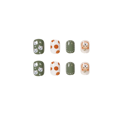 Olive Green Cute Bear Wear Finished Nail Beauty Fake Nails Nail Stickers Nail Patch Removable Nail Tip