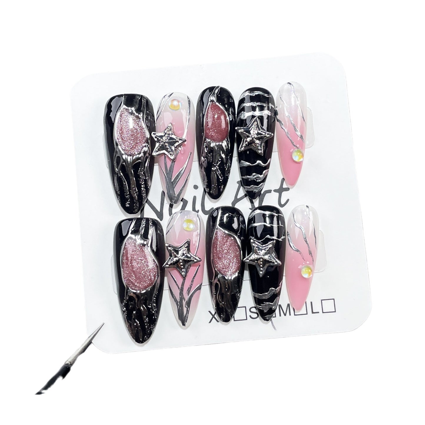 Autocollants pour ongles mi-longs à blush portés à la main pour filles sexy Autocollant pour ongles portable à personnalité clignotante