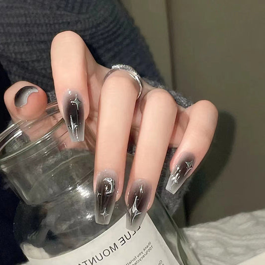 Dark Hot Girl Ins Style Blush Nail Silver Fake Nails