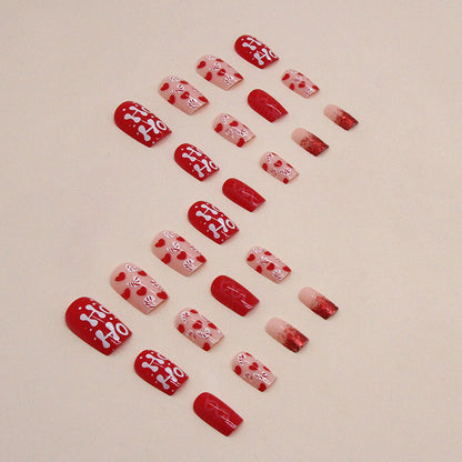 Red Christmas Nail Art Love Glitter Fake Nails Nail Art