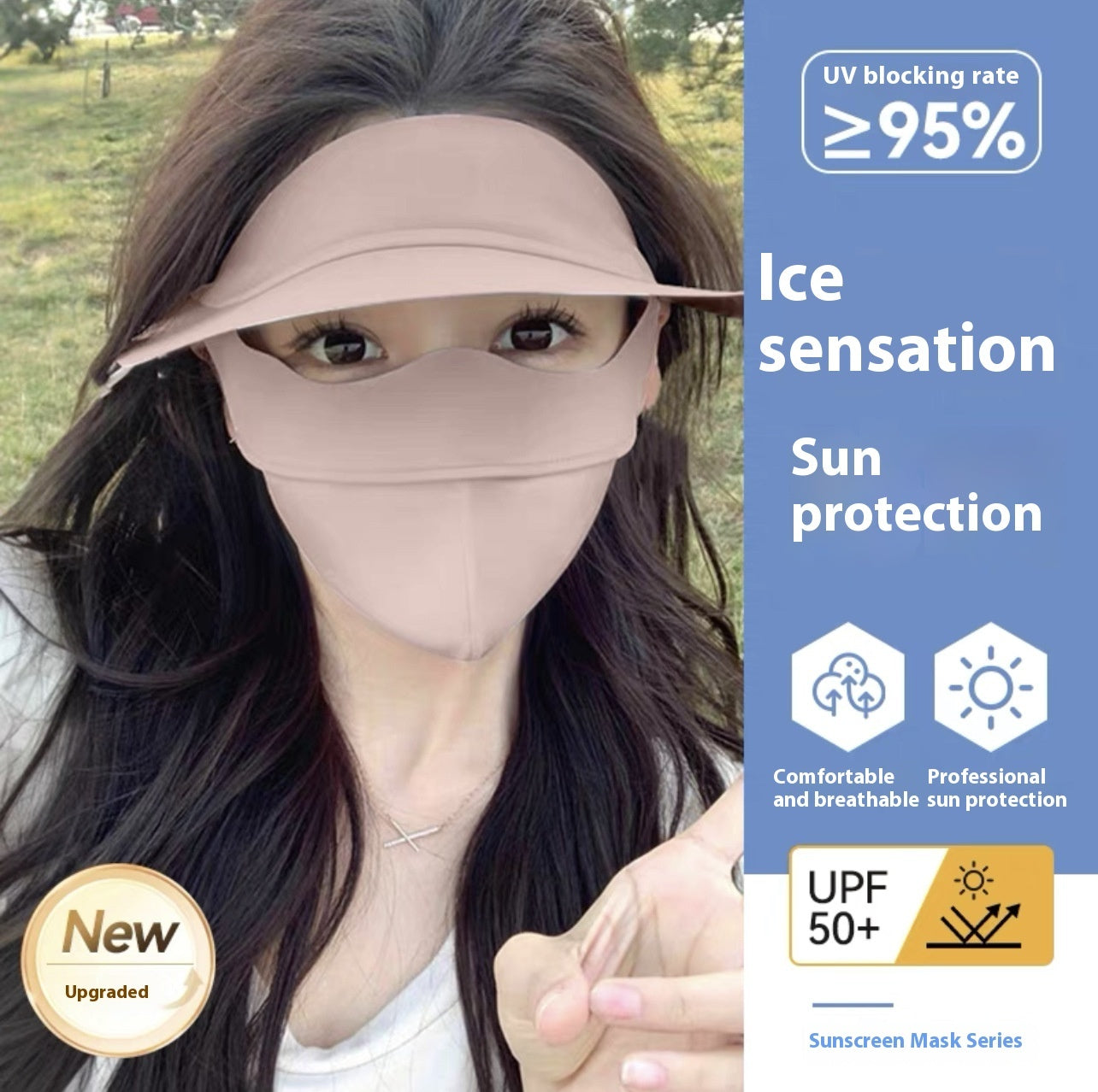 Summer Sun Mask Full Face With Hat Integrated Ice Silk Mask