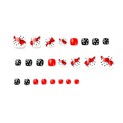 Black And White Dotted Red Bow Toenail Manicure Wearable Manicure Wholesale Fake Nails Nail Stickers Nails