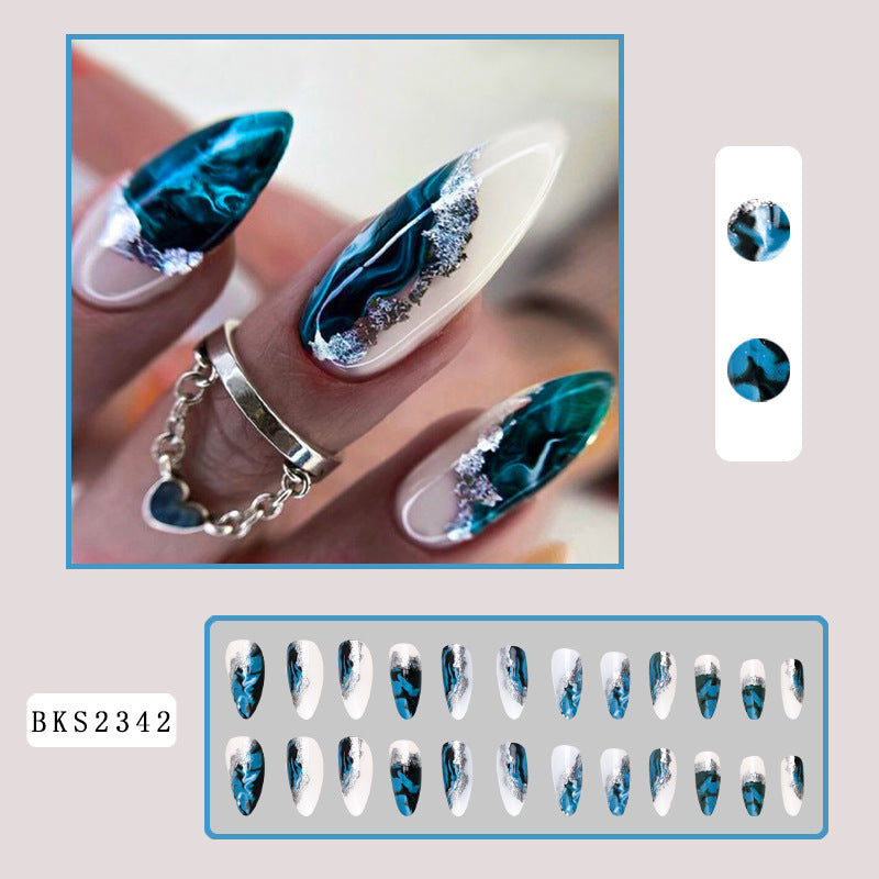 Blue Blooming Glitter Nail Stickers