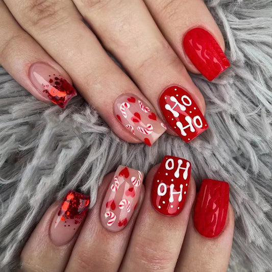 Red Christmas Nail Art Love Glitter Fake Nails Nail Art