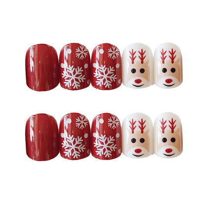 Artificial Christmas Snowflake Elk Cartoon Design Fake Nails Manicure