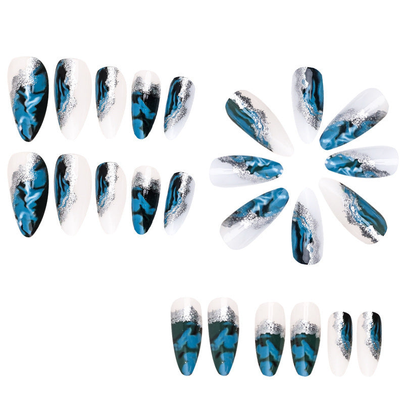 Blue Blooming Glitter Nail Stickers