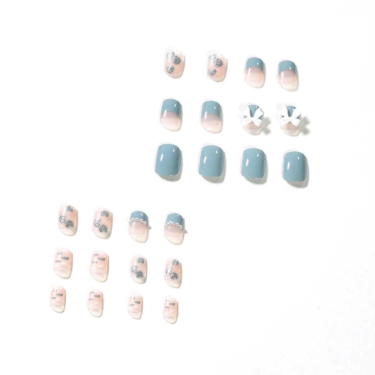 Haze Blue Classic Style Pearl Wear Finished Nail Beauty Fake Nails Nail Stickers