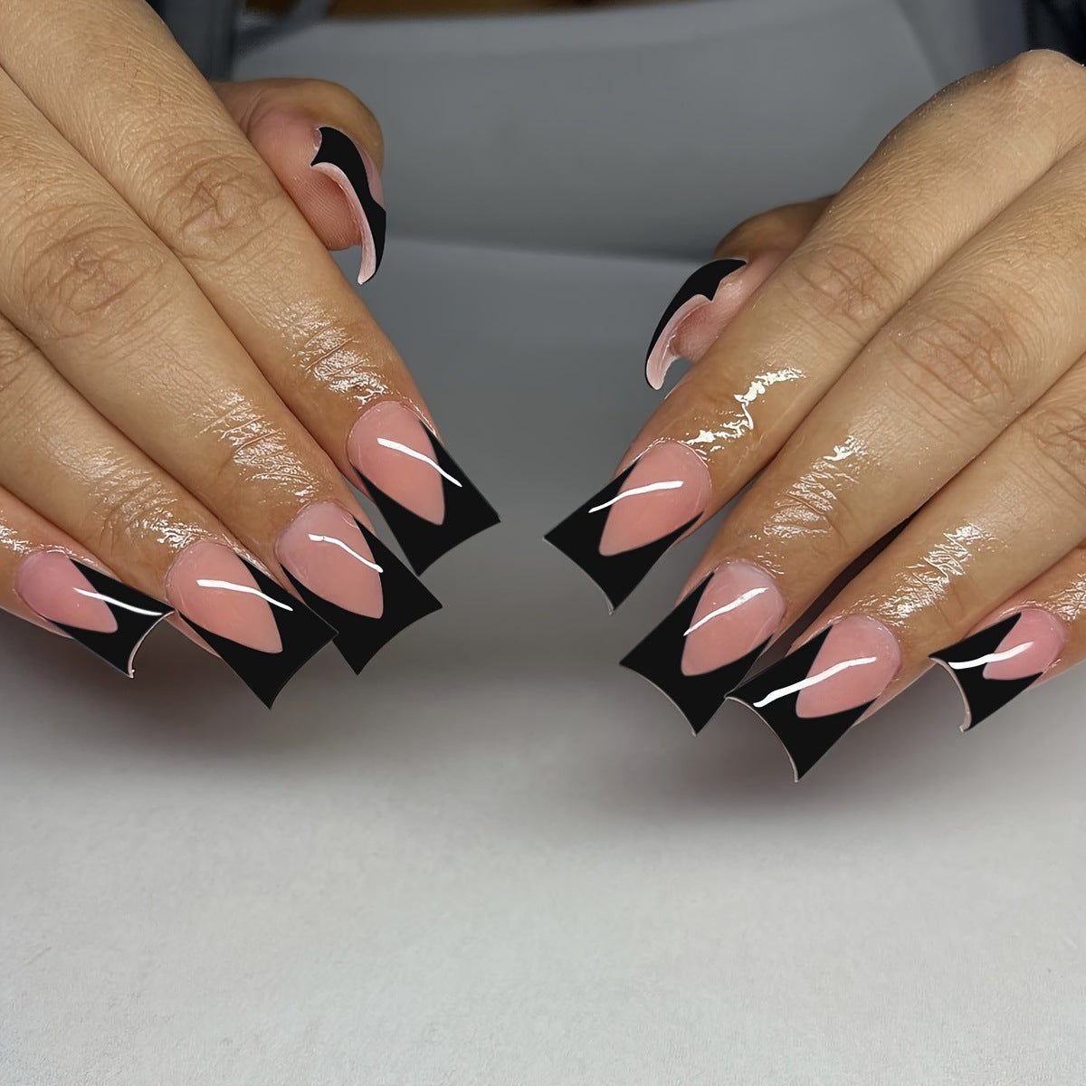 Cross-Border Finished Wear Nail Patch Duckbill-shaped Simple Black French Edge Removable Fake Nails