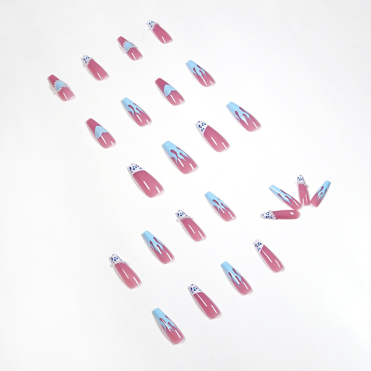 Ice-permeable Hot Girl Blue Flame Nail Stickers Fake Nails Removable Nail Tip Wear Finished Nail Beauty