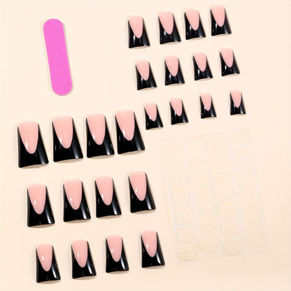 Cross-Border Finished Wear Nail Patch Duckbill-shaped Simple Black French Edge Removable Fake Nails