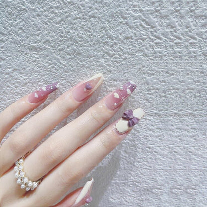 Wear Nail Milk Flavor Taro Taro Purple Gradient Nebula Flower Fake Nails Nail Stickers