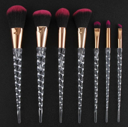 Spot 7 crystal makeup brush transparent spiral handle horn makeup brush makeup tool set new