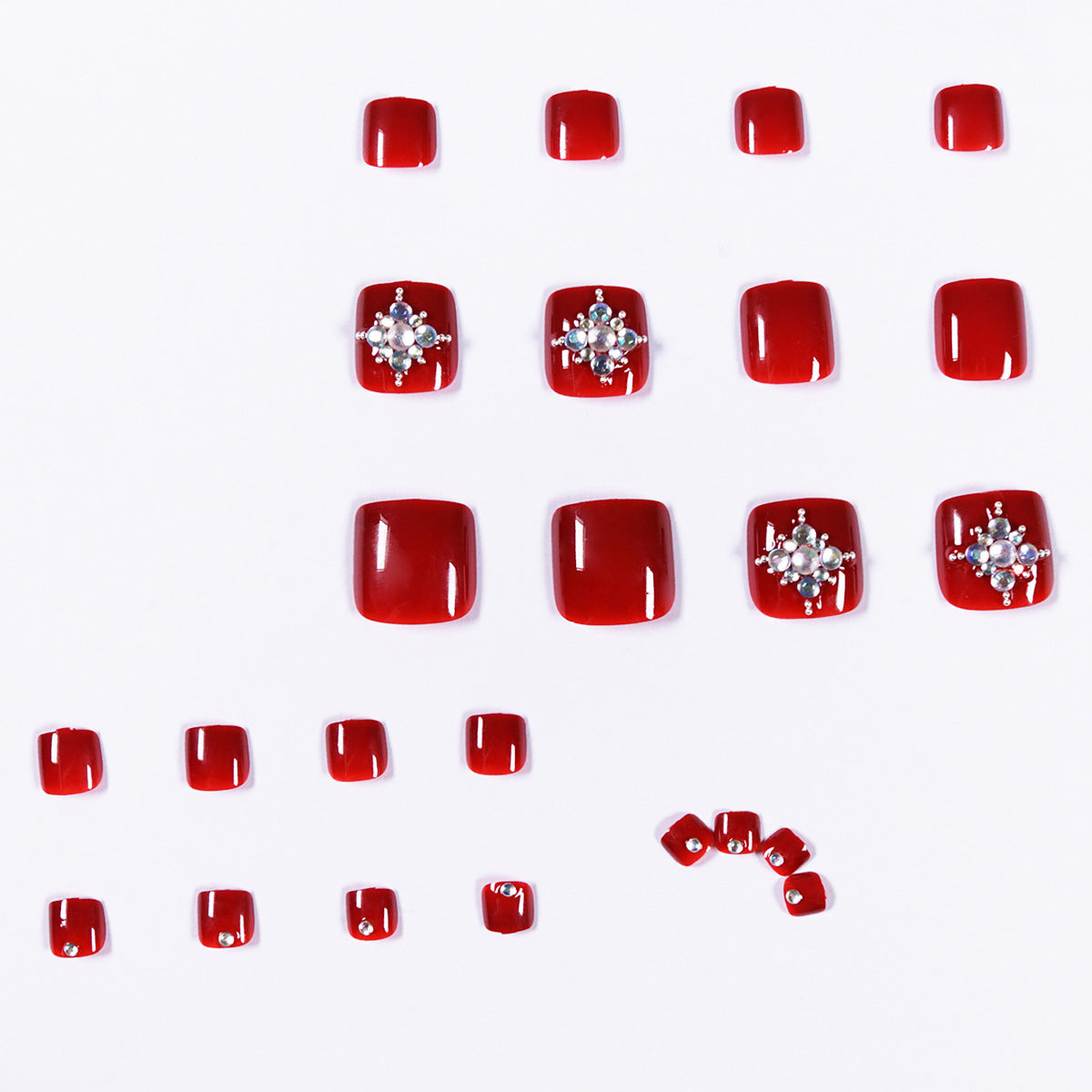 Summer Wine Red White Pearl Rhinestone Wear Nail Finished Product Fake Nails Nail Stickers Toenail Patch Removable Toenail