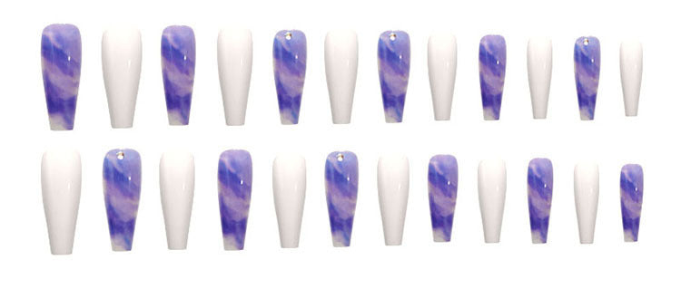 JP2038-B3 European And American New Super Long Ballet Manicure Fake Nails Spot Drill Misty Gradient Blue Ultra-thin Wear Nail