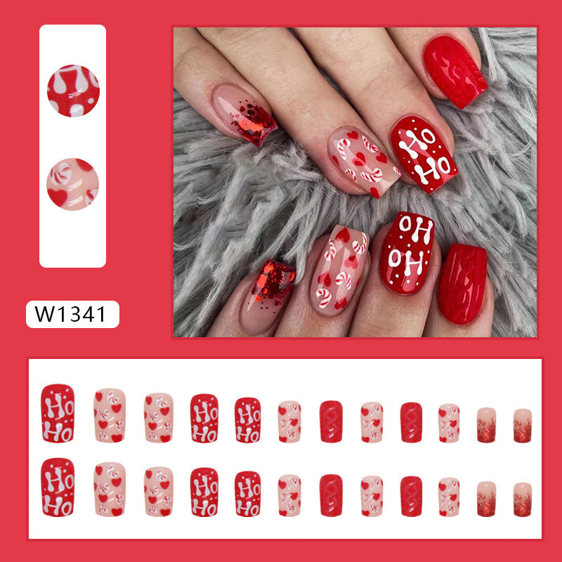 Red Christmas Nail Art Love Glitter Fake Nails Nail Art