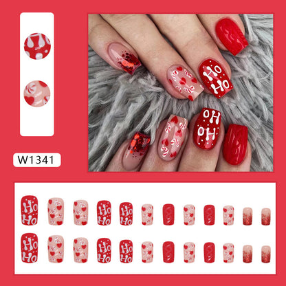 Red Christmas Nail Art Love Glitter Fake Nails Nail Art