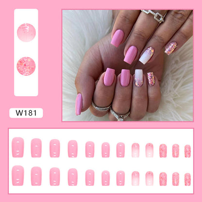 Mid-length Square Fake Nails Shiny Fragments