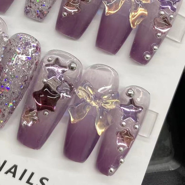 Pure Hand-worn Amethyst Butterfly Nail Stickers