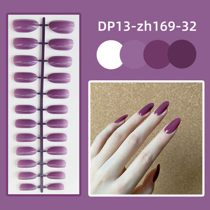 Long Round Glossy Solid Color Nail Patch Fake Nails 24 Pieces