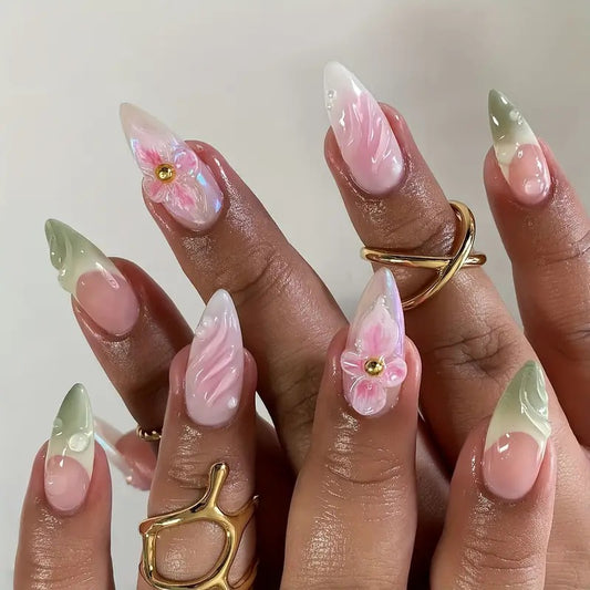 Sweet Pure Flower Wearing Armor Removable Fake Nails