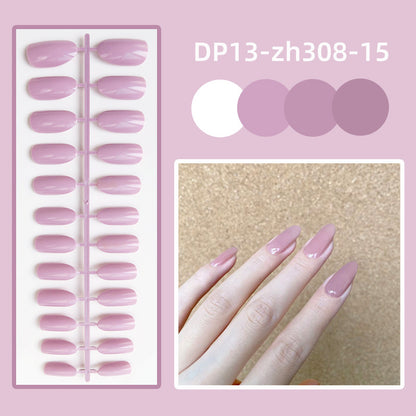 Long Round Glossy Solid Color Nail Patch Fake Nails 24 Pieces