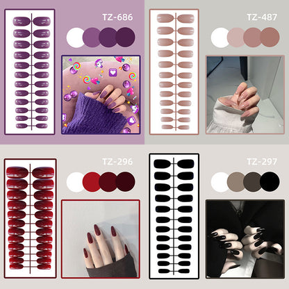 Long Round Glossy Solid Color Nail Patch Fake Nails 24 Pieces